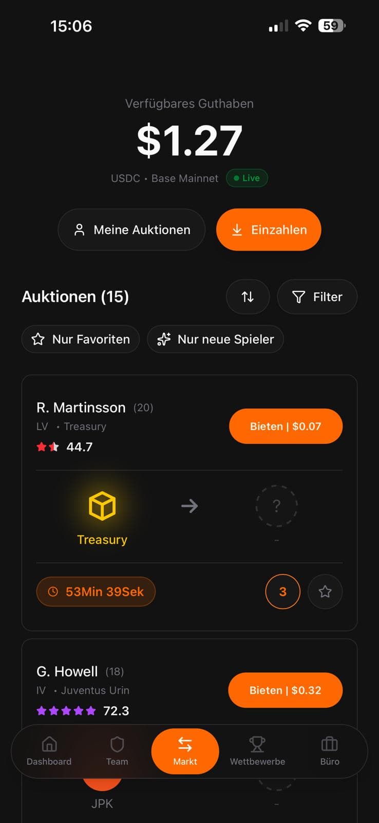 Fobly’s mobile transfer market with player auctions on Base